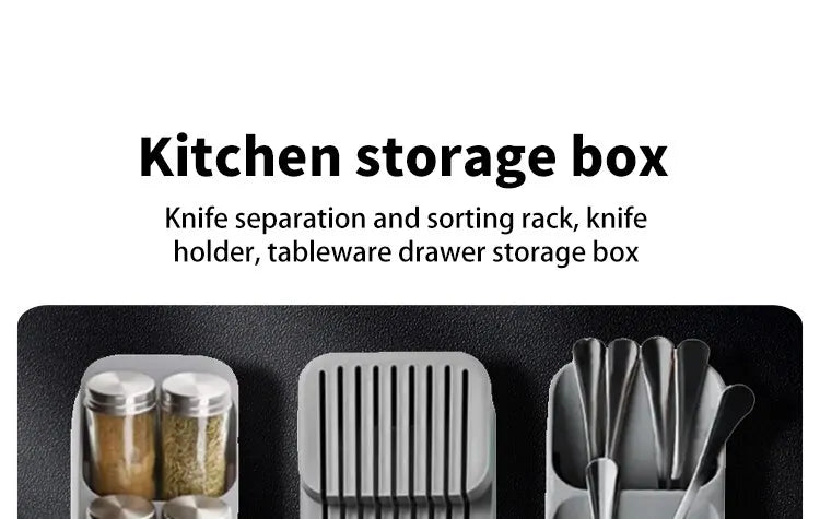 Kitchen Drawer Cutlery Storage Tray Knife Holder Spoon Forks Tableware Organizer Container For Spice Bottles Knives Block Rack - RELUX.STORE