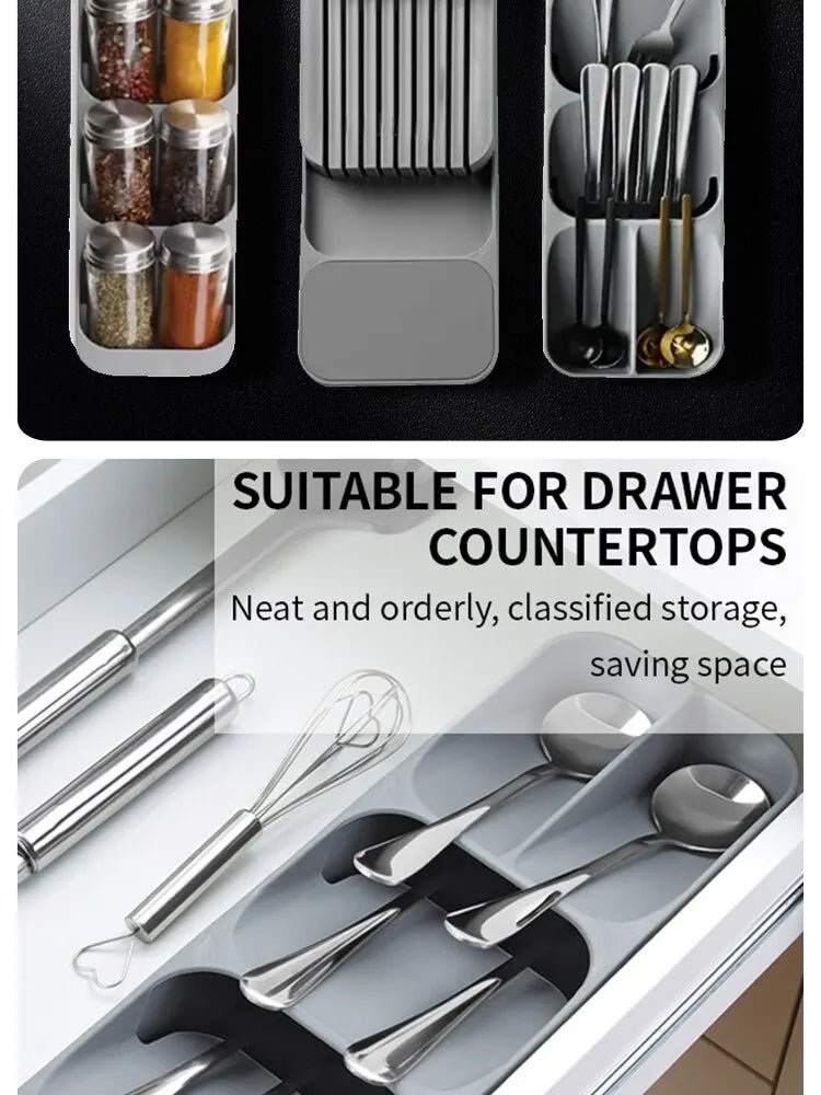 Kitchen Drawer Cutlery Storage Tray Knife Holder Spoon Forks Tableware Organizer Container For Spice Bottles Knives Block Rack - RELUX.STORE