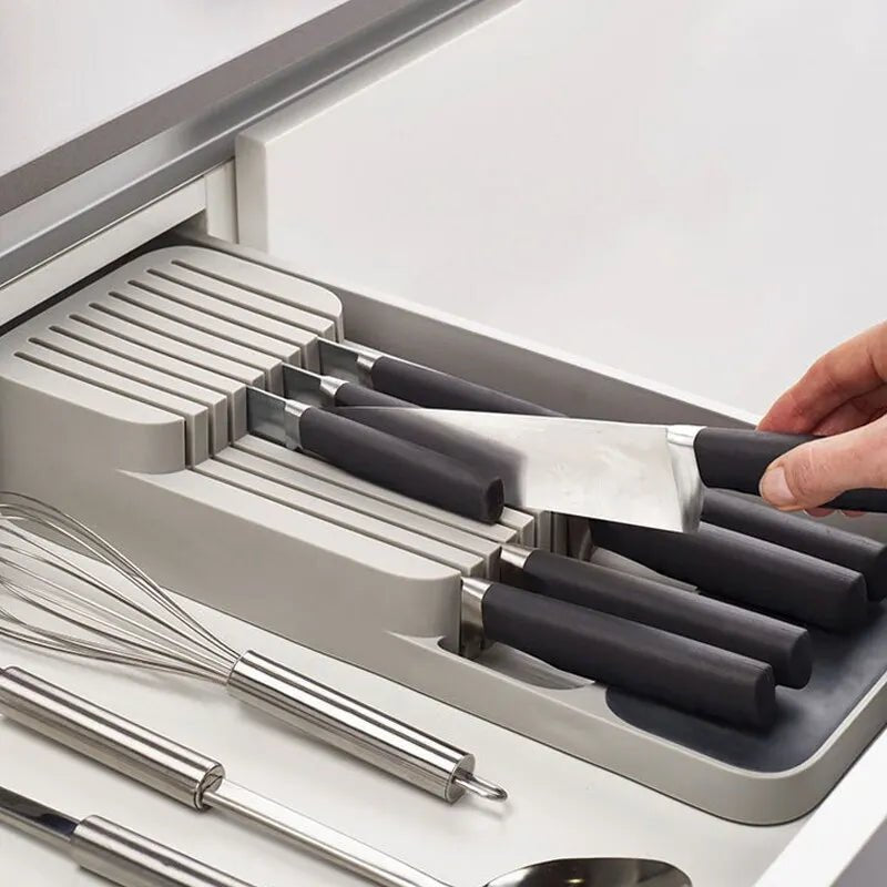 Kitchen Drawer Cutlery Storage Tray Knife Holder Spoon Forks Tableware Organizer Container For Spice Bottles Knives Block Rack - RELUX.STORE