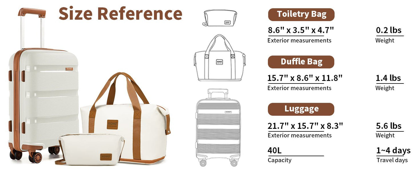 Kono Luggage Sets 3 Piece Hard Shell Travel Trolley 4 Spinner Wheels Lightweight Polypropylene Suitcase with TSA Lock - RELUX.STOREKono Luggage Sets 3 Piece Hard Shell Travel Trolley 4 Spinner Wheels Lightweight Polypropylene Suitcase with TSA Lock