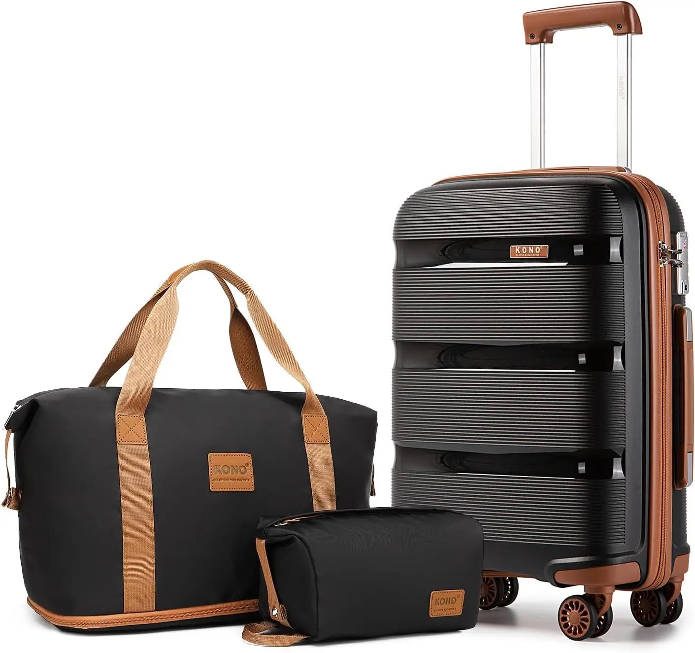 Kono Luggage Sets 3 Piece Hard Shell Travel Trolley 4 Spinner Wheels Lightweight Polypropylene Suitcase with TSA Lock - RELUX.STOREKono Luggage Sets 3 Piece Hard Shell Travel Trolley 4 Spinner Wheels Lightweight Polypropylene Suitcase with TSA Lock