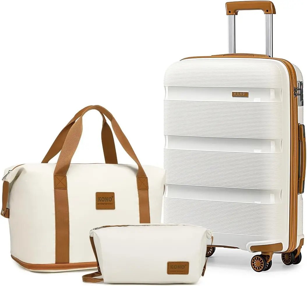Kono Luggage Sets 3 Piece Hard Shell Travel Trolley 4 Spinner Wheels Lightweight Polypropylene Suitcase with TSA Lock - RELUX.STOREKono Luggage Sets 3 Piece Hard Shell Travel Trolley 4 Spinner Wheels Lightweight Polypropylene Suitcase with TSA Lock