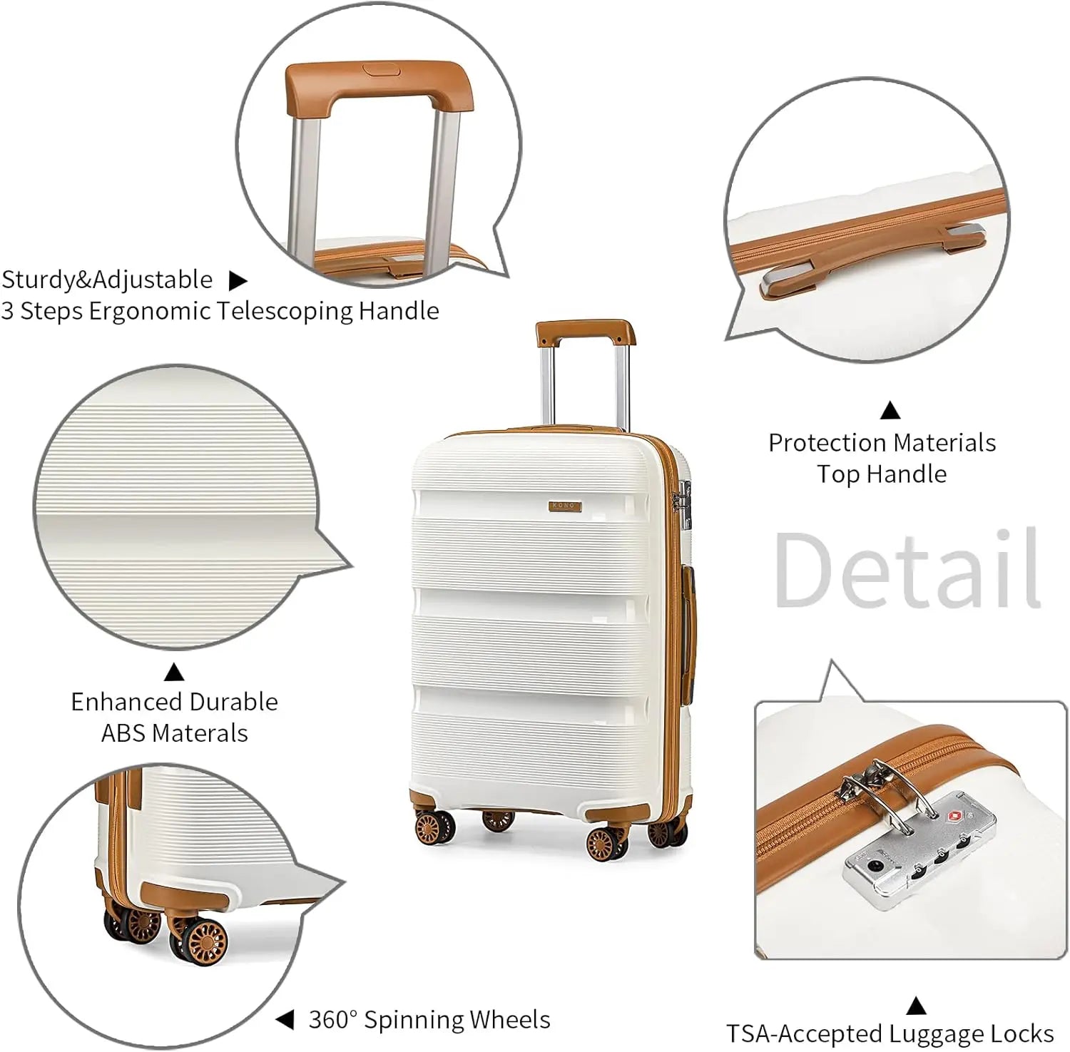 Kono Luggage Sets 3 Piece Hard Shell Travel Trolley 4 Spinner Wheels Lightweight Polypropylene Suitcase with TSA Lock - RELUX.STOREKono Luggage Sets 3 Piece Hard Shell Travel Trolley 4 Spinner Wheels Lightweight Polypropylene Suitcase with TSA Lock