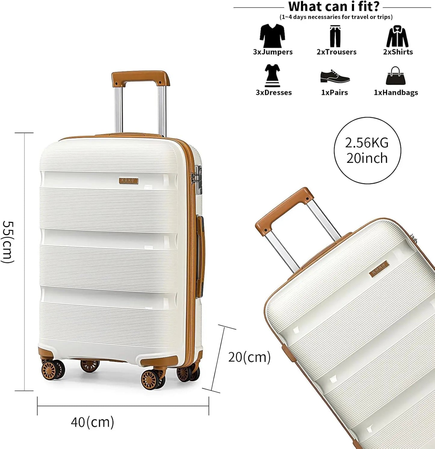 Kono Luggage Sets 3 Piece Hard Shell Travel Trolley 4 Spinner Wheels Lightweight Polypropylene Suitcase with TSA Lock - RELUX.STOREKono Luggage Sets 3 Piece Hard Shell Travel Trolley 4 Spinner Wheels Lightweight Polypropylene Suitcase with TSA Lock