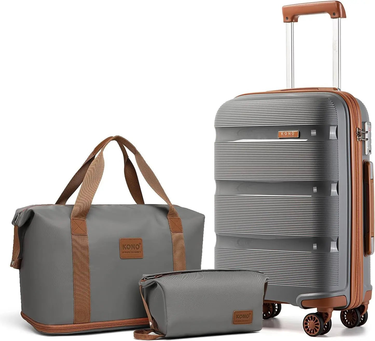 Kono Luggage Sets 3 Piece Hard Shell Travel Trolley 4 Spinner Wheels Lightweight Polypropylene Suitcase with TSA Lock - RELUX.STOREKono Luggage Sets 3 Piece Hard Shell Travel Trolley 4 Spinner Wheels Lightweight Polypropylene Suitcase with TSA Lock