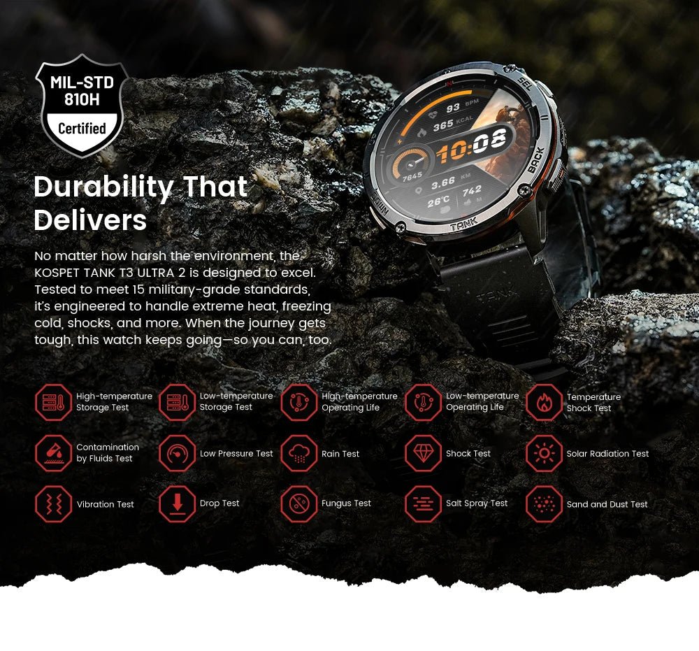 KOSPET TANK T3 Ultra 2 GPS Smart Watch For Men Smartwatch Compass Altimeter Barometric 5ATM IP69K Waterproof AMOLED Mens Watches - RELUX.STORE