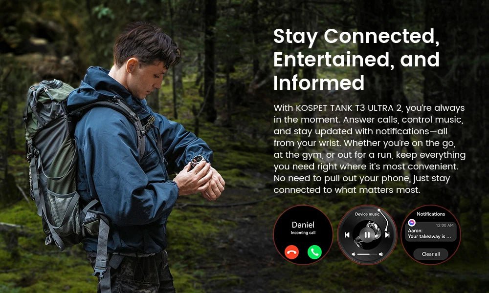 KOSPET TANK T3 Ultra 2 GPS Smart Watch For Men Smartwatch Compass Altimeter Barometric 5ATM IP69K Waterproof AMOLED Mens Watches - RELUX.STORE