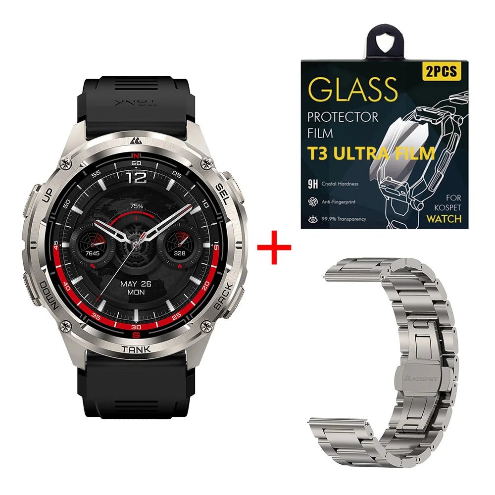 KOSPET TANK T3 Ultra 2 GPS Smart Watch For Men Smartwatch Compass Altimeter Barometric 5ATM IP69K Waterproof AMOLED Mens Watches - RELUX.STORE