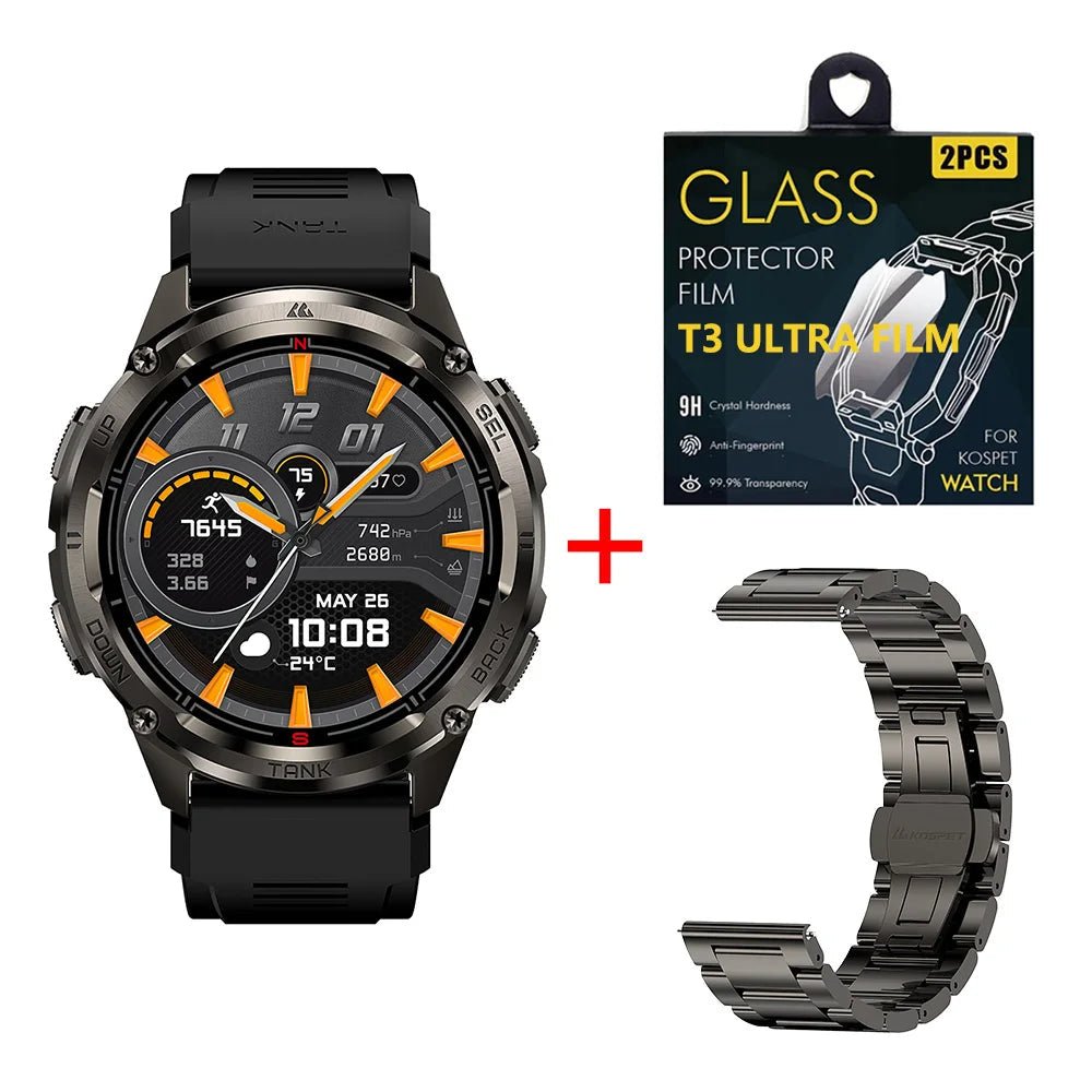 KOSPET TANK T3 Ultra 2 GPS Smart Watch For Men Smartwatch Compass Altimeter Barometric 5ATM IP69K Waterproof AMOLED Mens Watches - RELUX.STORE