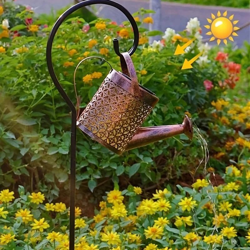 "Large Retro Solar Watering Can Lantern with LED Fairy String Lights – Outdoor Waterproof Hanging Metal Shower Light for Garden & Patio Decoration" - RELUX.STORE