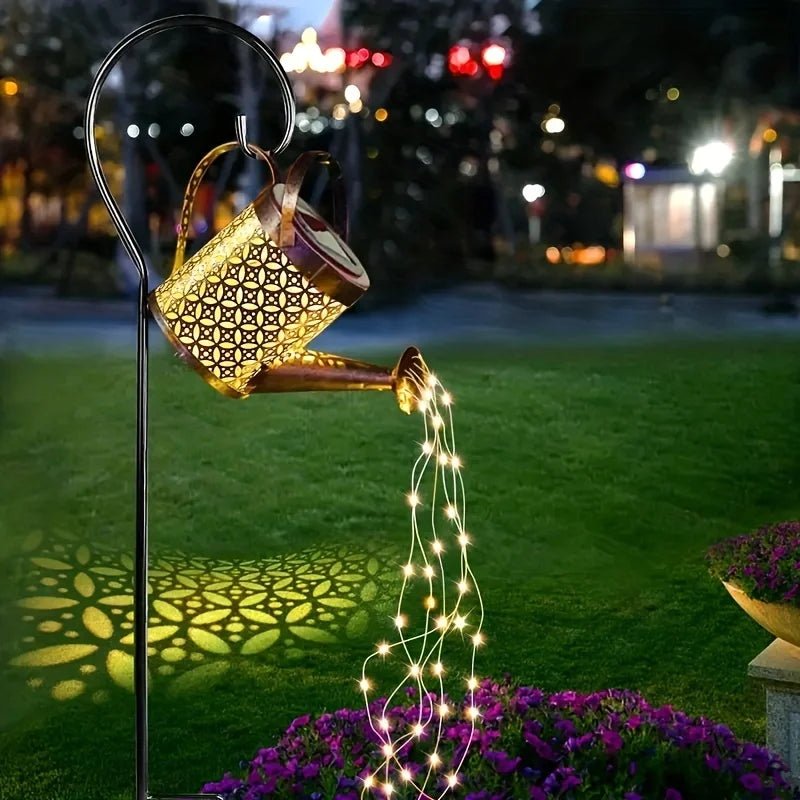"Large Retro Solar Watering Can Lantern with LED Fairy String Lights – Outdoor Waterproof Hanging Metal Shower Light for Garden & Patio Decoration" - RELUX.STORE