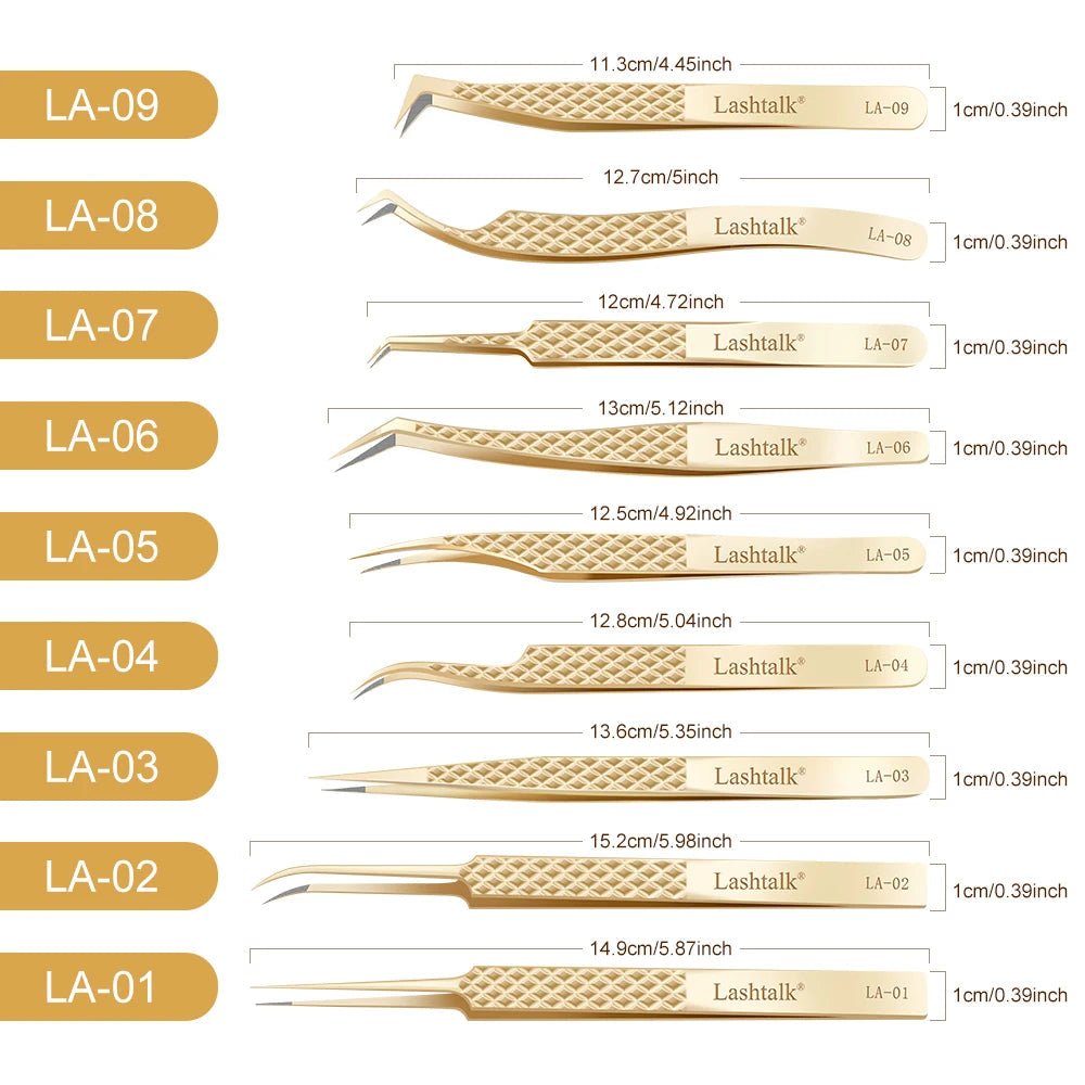 Lashtalk Precision Fiber Tip Tweezer Eyelash Extensions Diamond Grip Anti - Slip Premium Gold Stainless Steel Makeup With Box Pack - RELUX.STORE