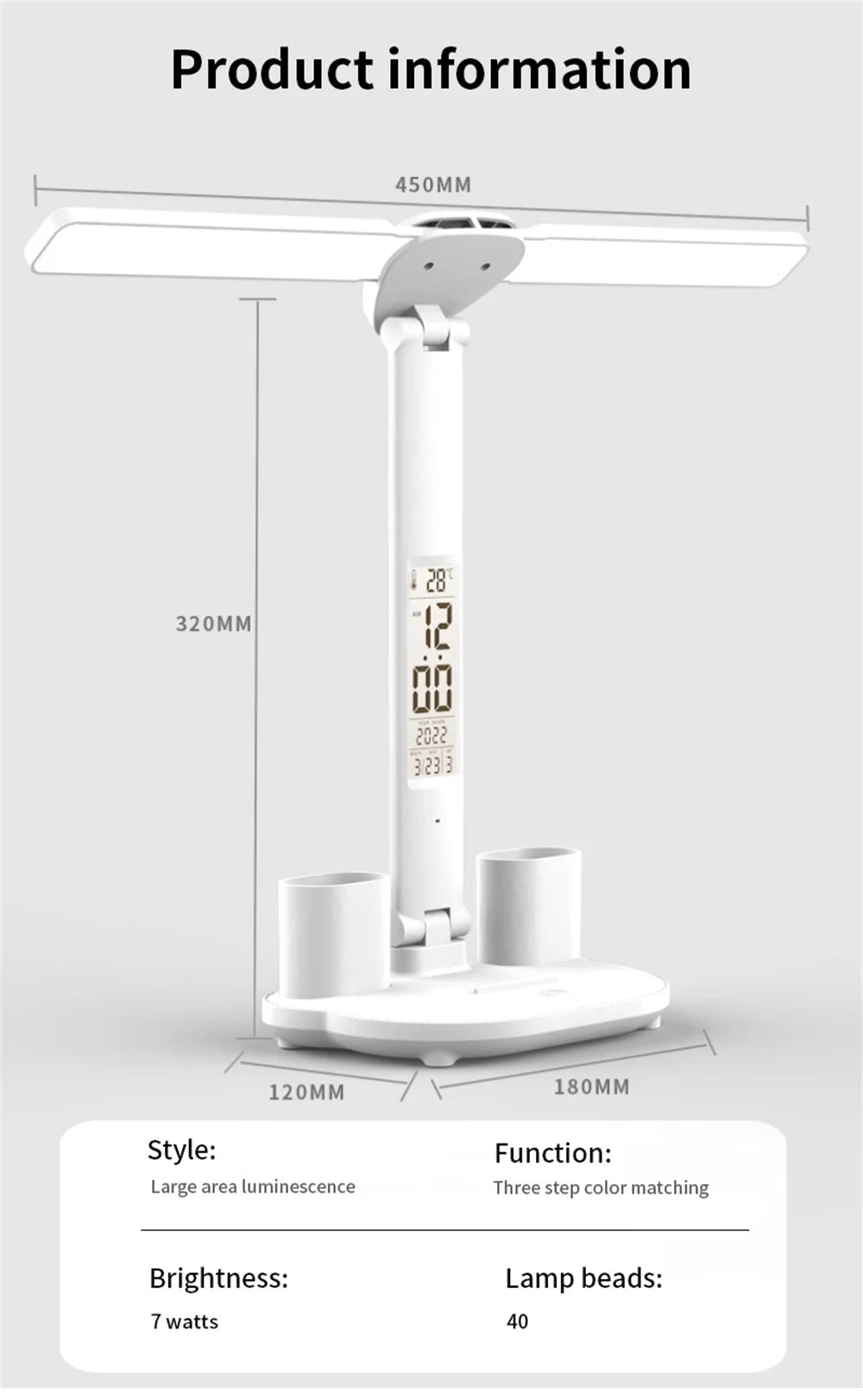 "LED Desk Lamp – USB Dimmable Touch Foldable Table Lamp with Calendar, Temperature, Clock & Night Light for Study & Reading" - RELUX.STORE