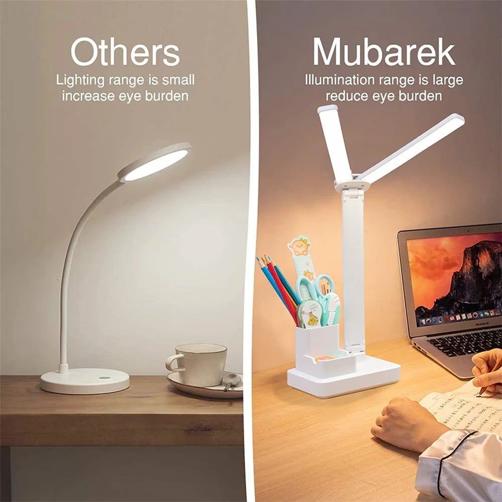"LED Desk Lamp – USB Dimmable Touch Foldable Table Lamp with Calendar, Temperature, Clock & Night Light for Study & Reading" - RELUX.STORE