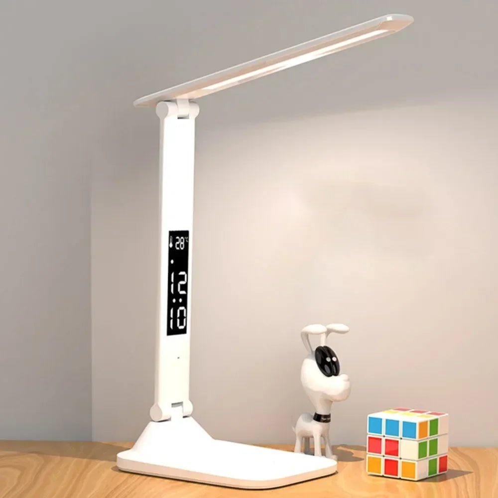 "LED Desk Lamp – USB Dimmable Touch Foldable Table Lamp with Calendar, Temperature, Clock & Night Light for Study & Reading" - RELUX.STORE