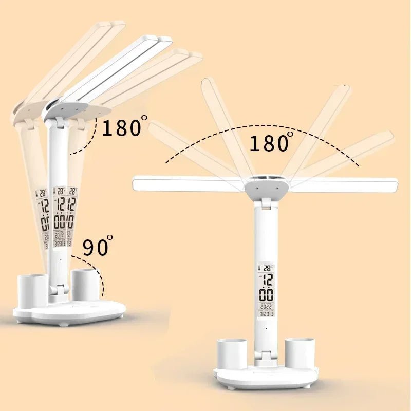"LED Desk Lamp – USB Dimmable Touch Foldable Table Lamp with Calendar, Temperature, Clock & Night Light for Study & Reading" - RELUX.STORE