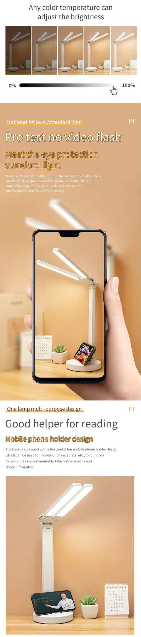 "LED Desk Lamp – USB Dimmable Touch Foldable Table Lamp with Calendar, Temperature, Clock & Night Light for Study & Reading" - RELUX.STORE