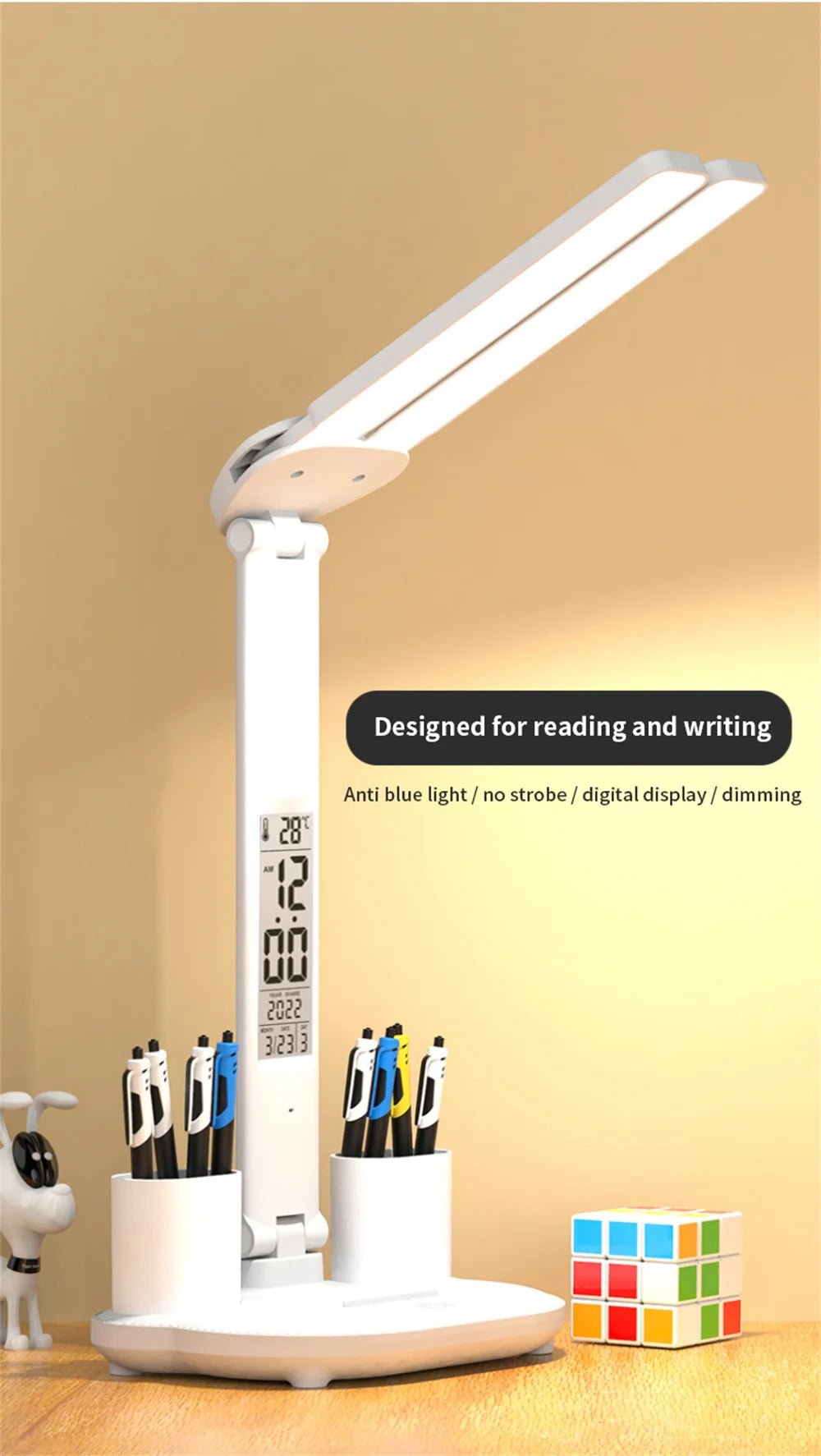 "LED Desk Lamp – USB Dimmable Touch Foldable Table Lamp with Calendar, Temperature, Clock & Night Light for Study & Reading" - RELUX.STORE