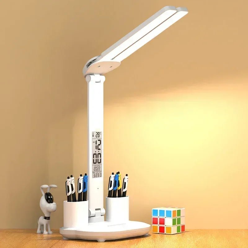 "LED Desk Lamp – USB Dimmable Touch Foldable Table Lamp with Calendar, Temperature, Clock & Night Light for Study & Reading" - RELUX.STORE