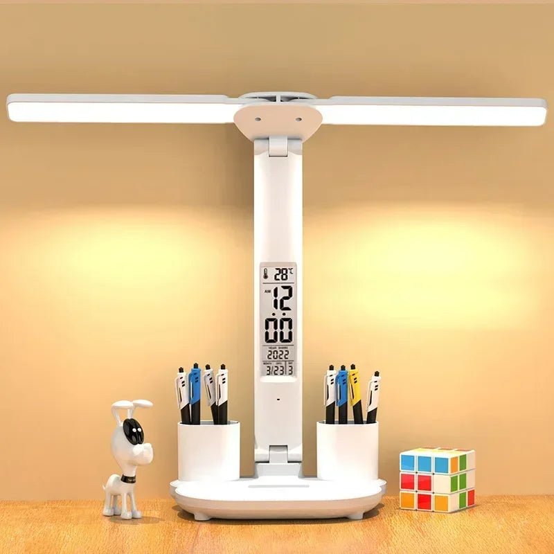 "LED Desk Lamp – USB Dimmable Touch Foldable Table Lamp with Calendar, Temperature, Clock & Night Light for Study & Reading" - RELUX.STORE