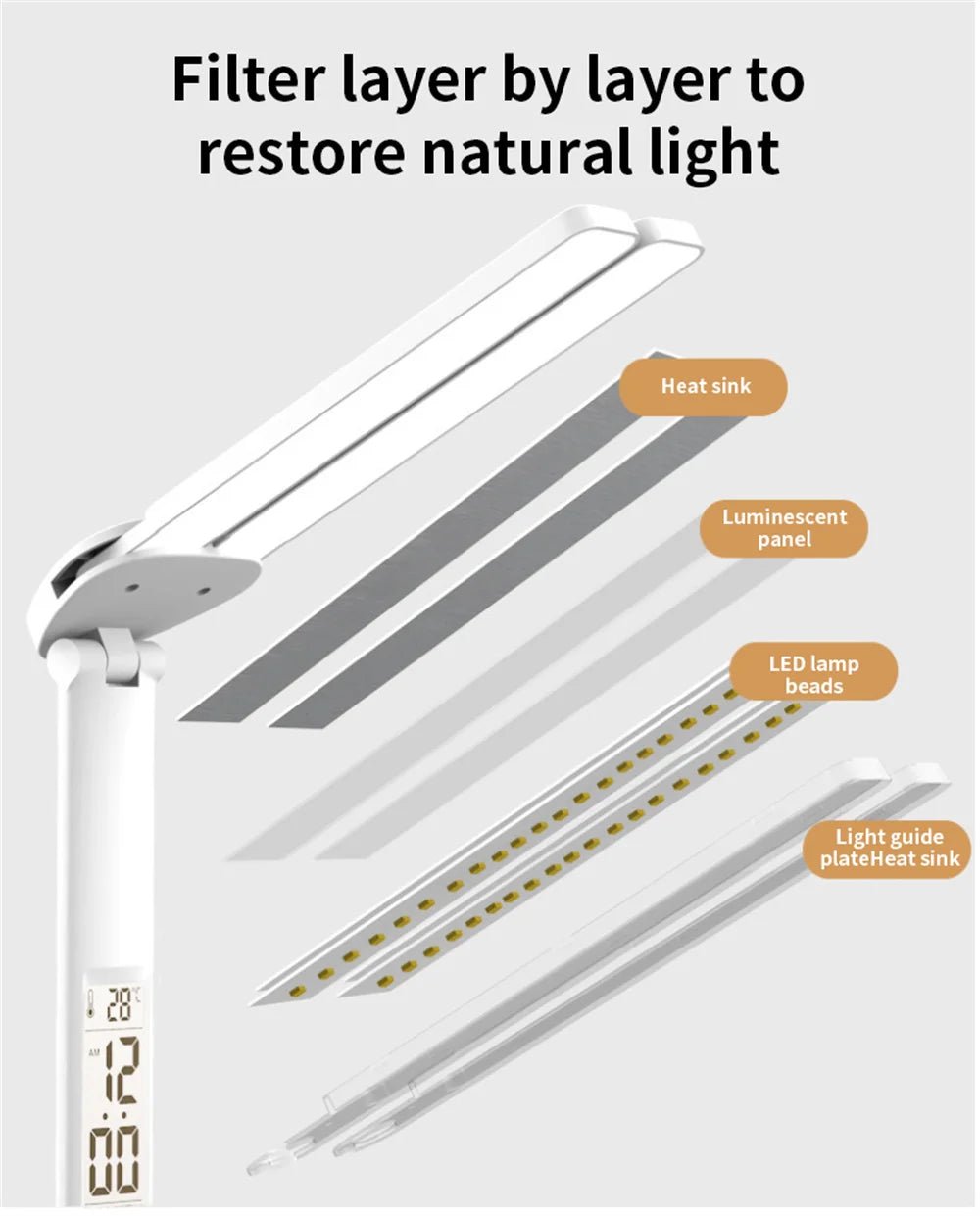 "LED Desk Lamp – USB Dimmable Touch Foldable Table Lamp with Calendar, Temperature, Clock & Night Light for Study & Reading" - RELUX.STORE