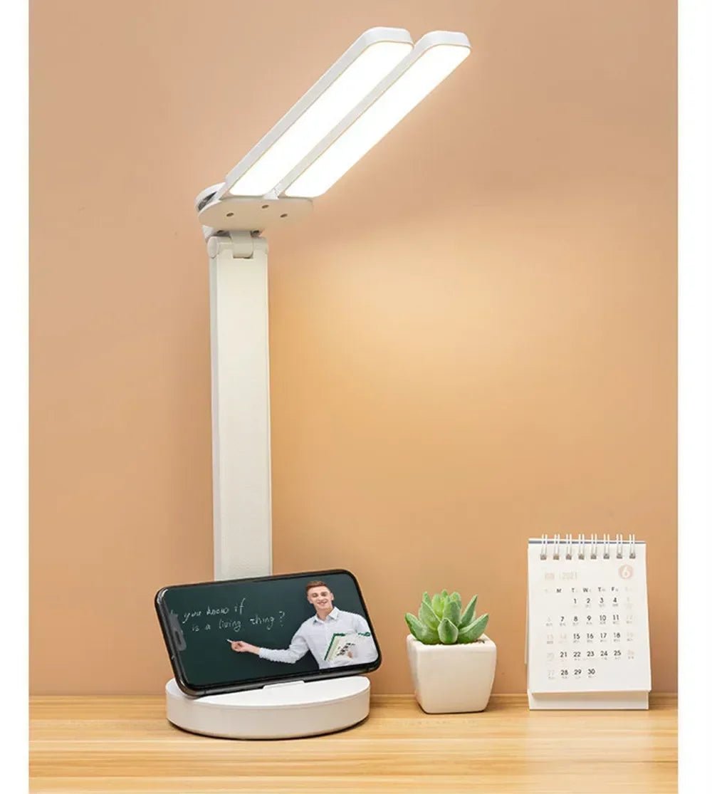 "LED Desk Lamp – USB Dimmable Touch Foldable Table Lamp with Calendar, Temperature, Clock & Night Light for Study & Reading" - RELUX.STORE