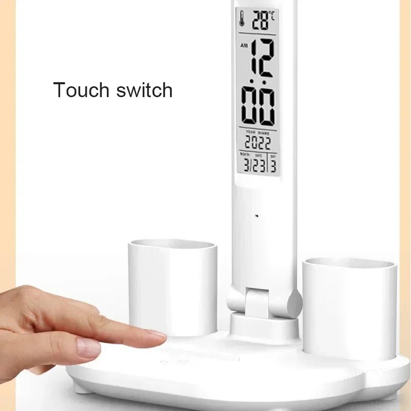 "LED Desk Lamp – USB Dimmable Touch Foldable Table Lamp with Calendar, Temperature, Clock & Night Light for Study & Reading" - RELUX.STORE