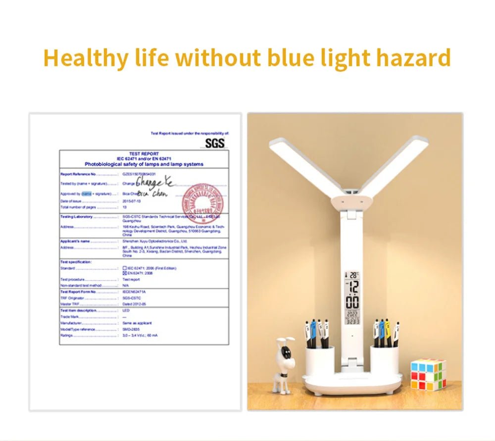 "LED Desk Lamp – USB Dimmable Touch Foldable Table Lamp with Calendar, Temperature, Clock & Night Light for Study & Reading" - RELUX.STORE