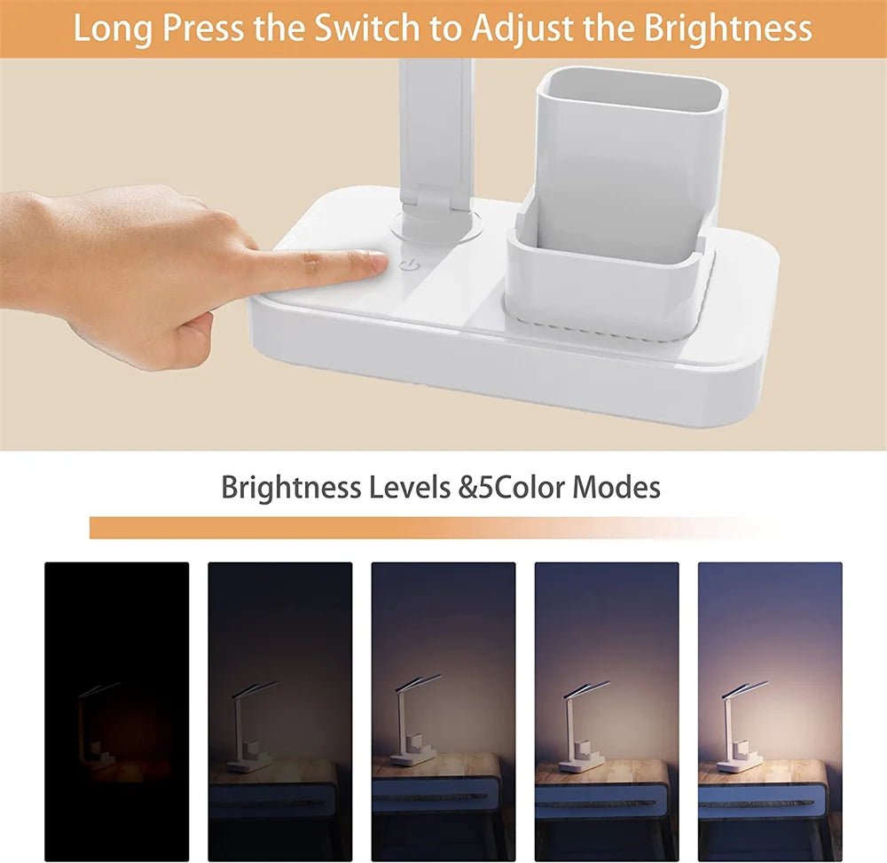 "LED Desk Lamp – USB Dimmable Touch Foldable Table Lamp with Calendar, Temperature, Clock & Night Light for Study & Reading" - RELUX.STORE