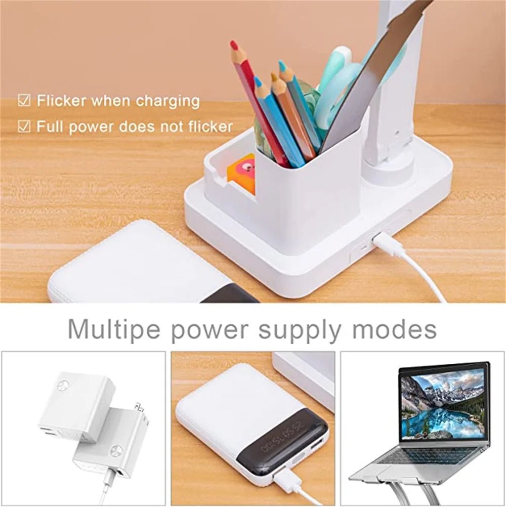 "LED Desk Lamp – USB Dimmable Touch Foldable Table Lamp with Calendar, Temperature, Clock & Night Light for Study & Reading" - RELUX.STORE