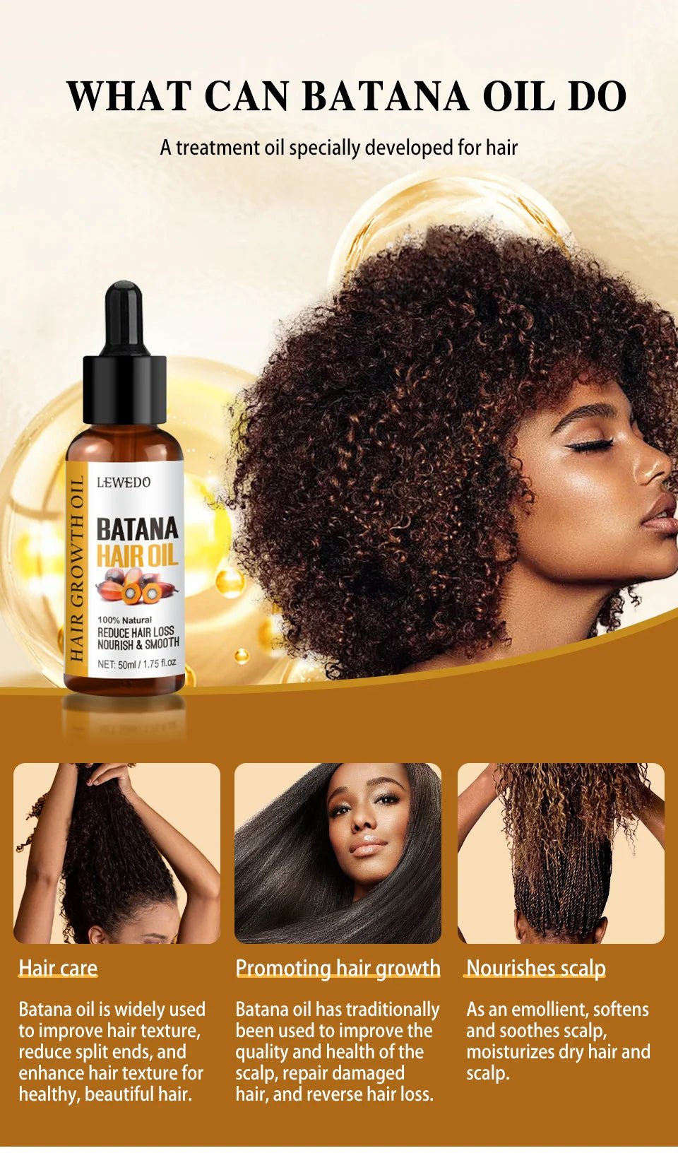 Lewedo Naturals Batana Oil Fast Hair Growth for Men Women Pure Batana Oil Nourish Shiny Hair Healthy Hair Care Anti Hair Loss - RELUX.STORE