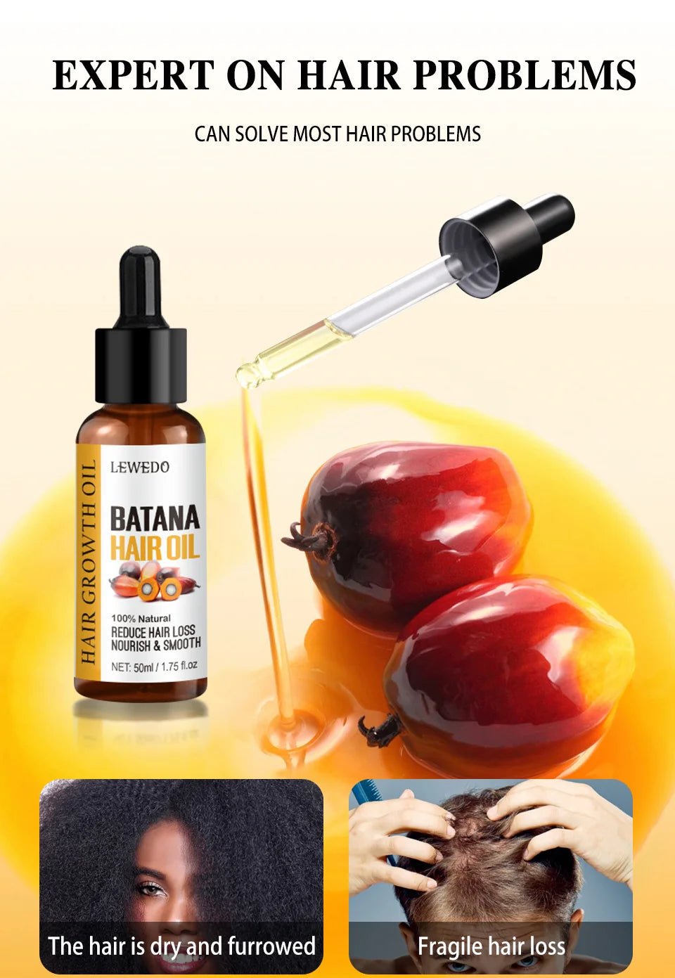 Lewedo Naturals Batana Oil Fast Hair Growth for Men Women Pure Batana Oil Nourish Shiny Hair Healthy Hair Care Anti Hair Loss - RELUX.STORE