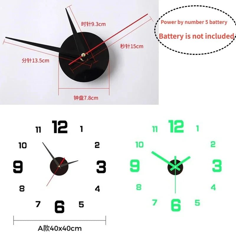 Luminous Digital Clock DIY Stereoscopic Wall Clock Silent Clock Living Room Bedroom Wall Clock Home Decorations - RELUX.STORE