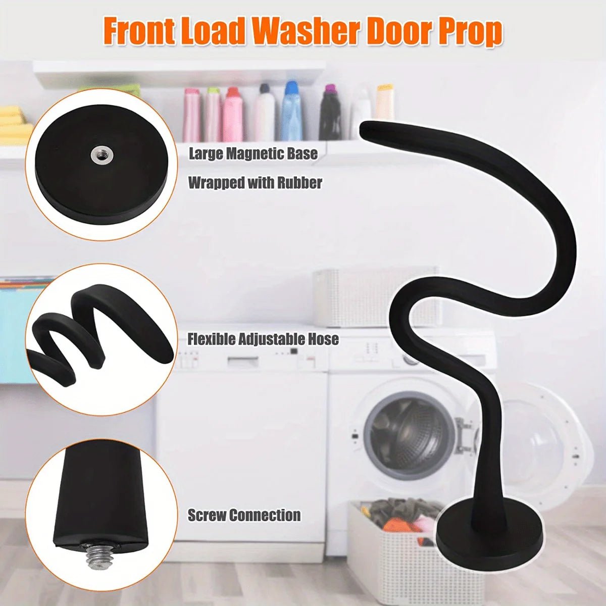 Magnetic Washer Door Prop - Stabilizer for Front Load Machines - Easy - Install, Flex Design - Fits Most Washers & RV Laundry Doors - RELUX.STORE