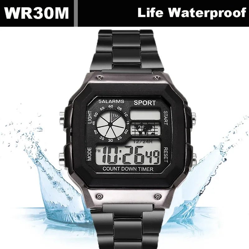MAYZHISU Classic Men's Digital Watches Luxury Stainless Steel Strap Sport Watches Men Military Clock LED Sport Wristwatch - RELUX.STORE