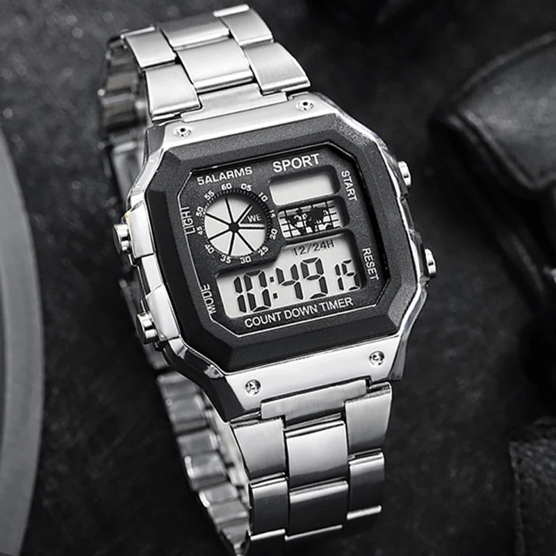 MAYZHISU Classic Men's Digital Watches Luxury Stainless Steel Strap Sport Watches Men Military Clock LED Sport Wristwatch - RELUX.STORE