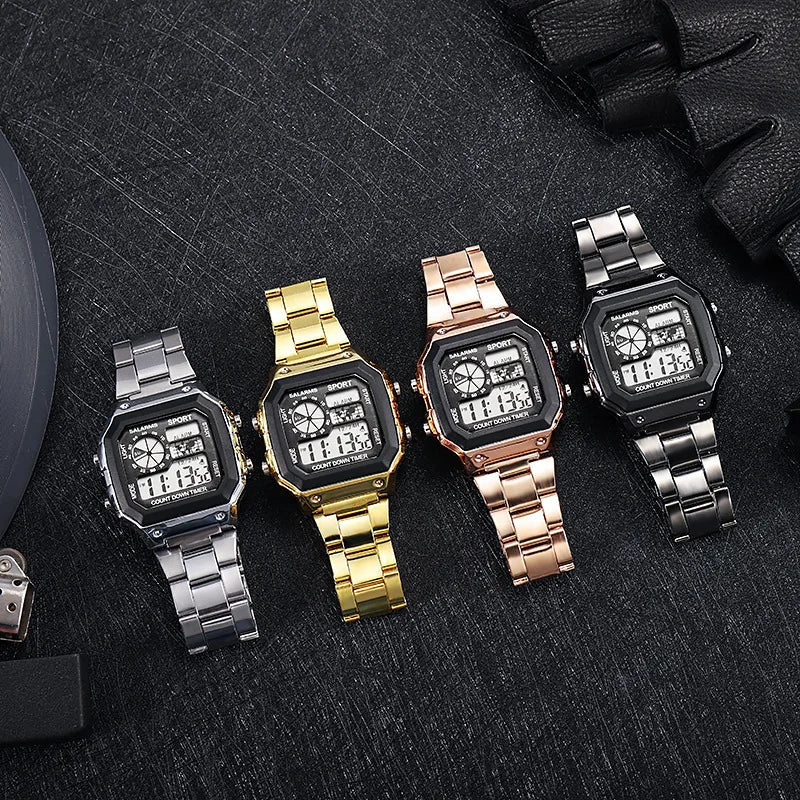 MAYZHISU Classic Men's Digital Watches Luxury Stainless Steel Strap Sport Watches Men Military Clock LED Sport Wristwatch - RELUX.STORE