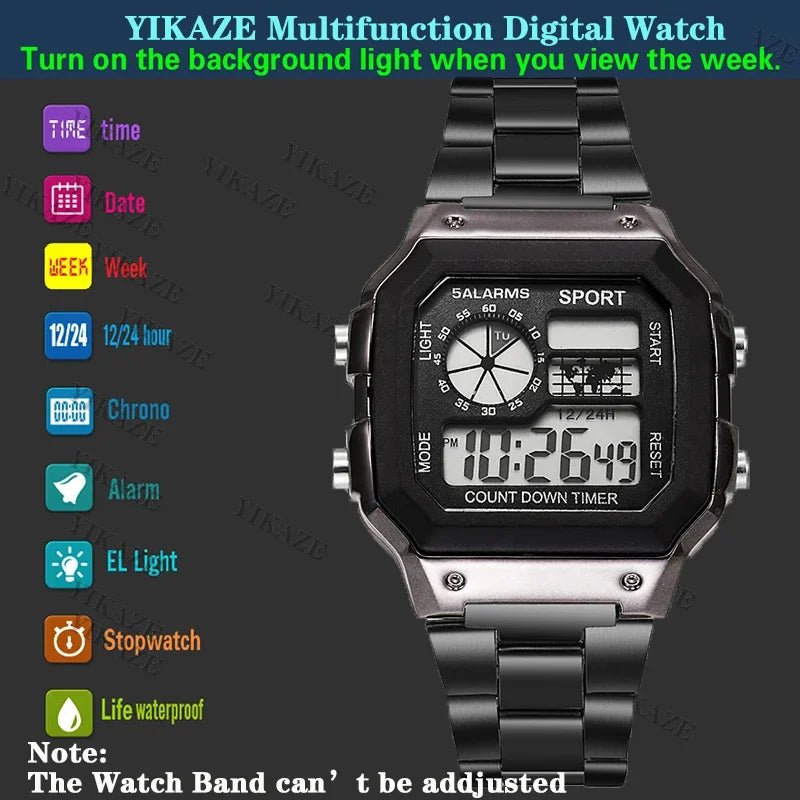 MAYZHISU Classic Men's Digital Watches Luxury Stainless Steel Strap Sport Watches Men Military Clock LED Sport Wristwatch - RELUX.STORE