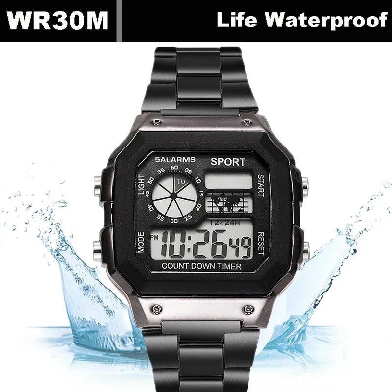 MAYZHISU Classic Men's Digital Watches Luxury Stainless Steel Strap Sport Watches Men Military Clock LED Sport Wristwatch - RELUX.STORE