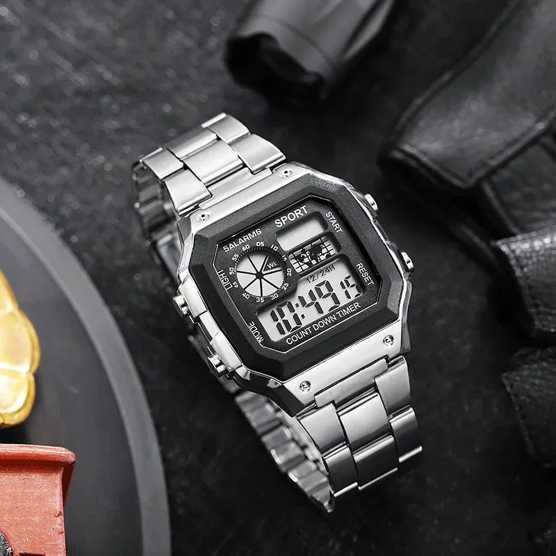 MAYZHISU Classic Men's Digital Watches Luxury Stainless Steel Strap Sport Watches Men Military Clock LED Sport Wristwatch - RELUX.STORE