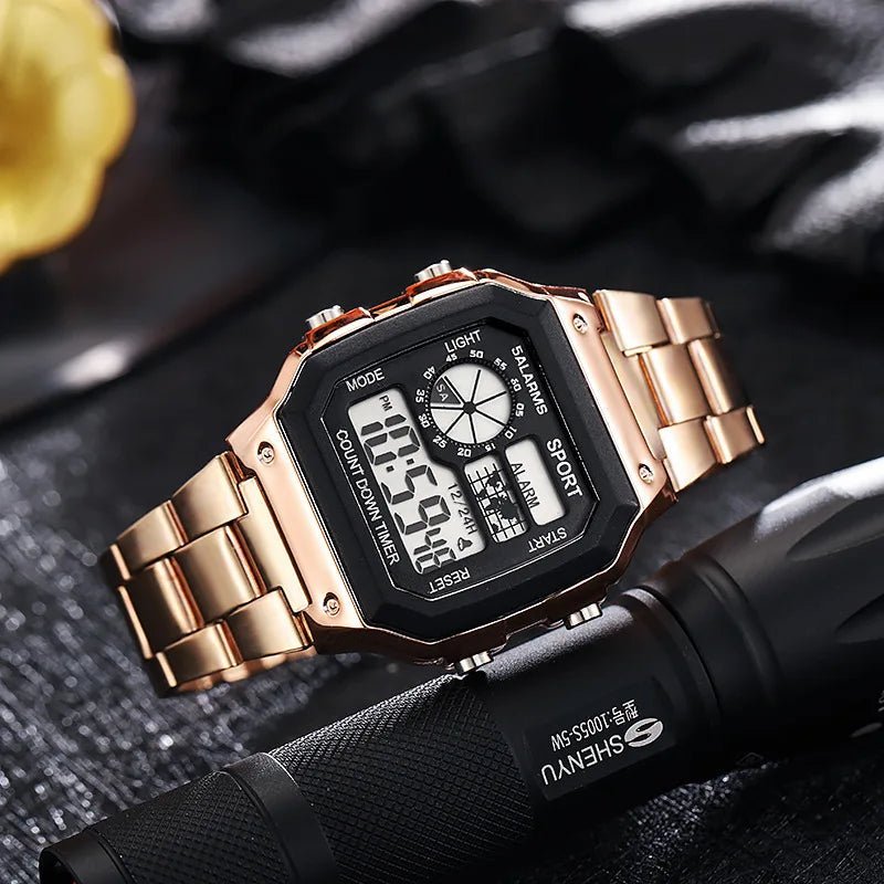 MAYZHISU Classic Men's Digital Watches Luxury Stainless Steel Strap Sport Watches Men Military Clock LED Sport Wristwatch - RELUX.STORE