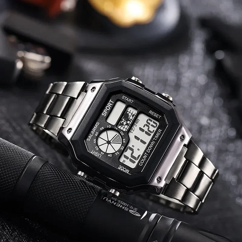 MAYZHISU Classic Men's Digital Watches Luxury Stainless Steel Strap Sport Watches Men Military Clock LED Sport Wristwatch - RELUX.STORE