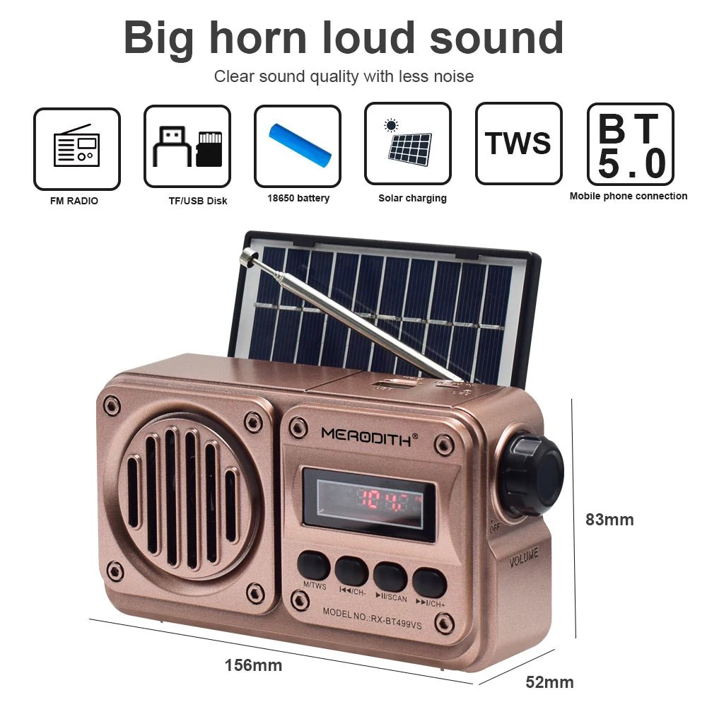 MD - 499 Wireless Bluetooth Speaker MP3 Playback FM Radio Solar Charging Emergency power outage Radio Full Band High Sensitivity - RELUX.STORE