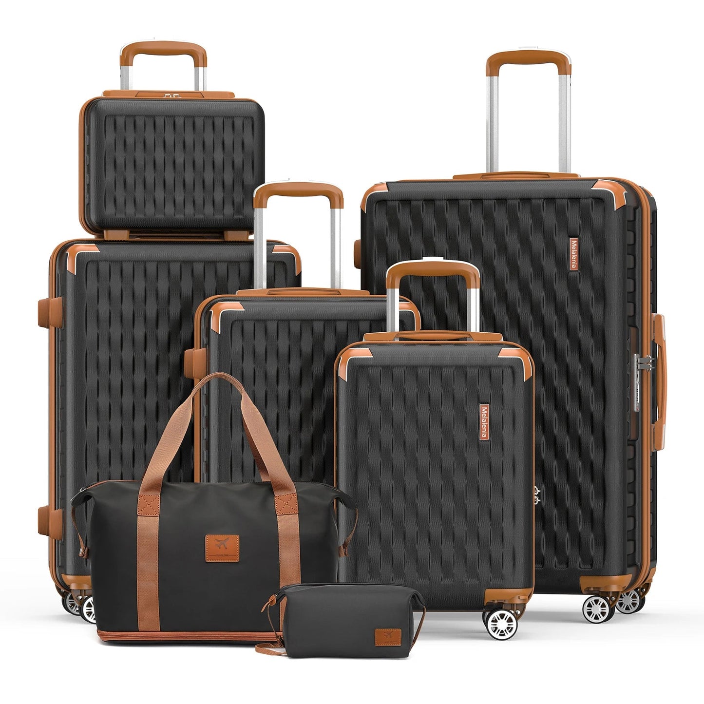 Melalenia Luggage Sets 7 Piece Hard Shell Carry on Suitcase with Spinner Wheels and TSA Lock, Lightweight Travel Duffel Bag - RELUX.STOREMelalenia Luggage Sets 7 Piece Hard Shell Carry on Suitcase with Spinner Wheels and TSA Lock, Lightweight Travel Duffel Bag