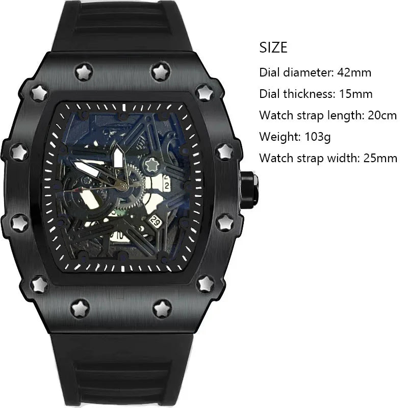 Men Watches Light Luxury Brand Domineering Beauty Trend Pentagram Luminous Wine Barrel Shaped Male Fashion Quartz Clock Watch - RELUX.STORE