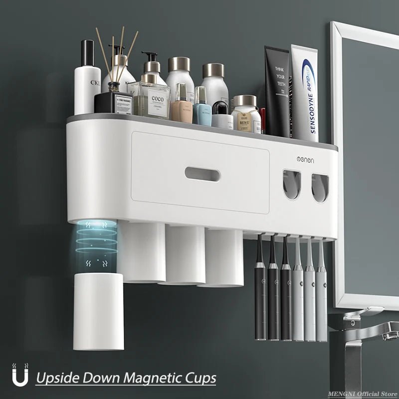 MENGNI - Magnetic Adsorption Inverted Toothbrush Holder Wall - Automatic Toothpaste Squeezer Storage Rack Bathroom Accessories - RELUX.STORE