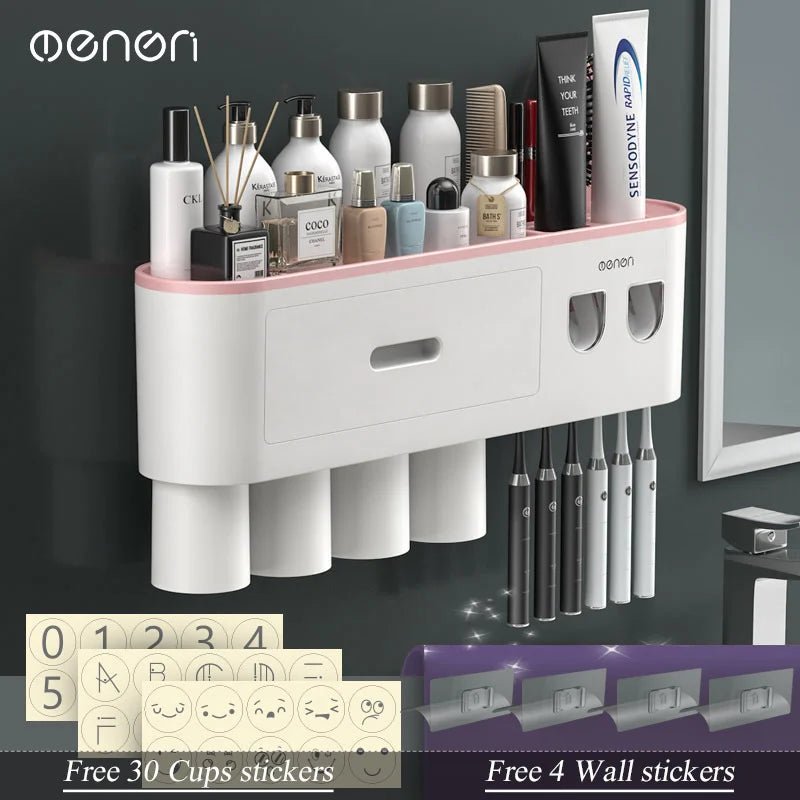 MENGNI - Magnetic Adsorption Inverted Toothbrush Holder Wall - Automatic Toothpaste Squeezer Storage Rack Bathroom Accessories - RELUX.STORE