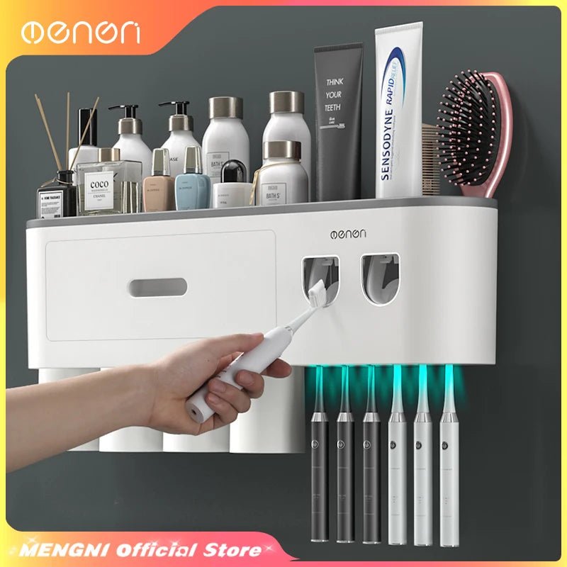 MENGNI - Magnetic Adsorption Inverted Toothbrush Holder Wall - Automatic Toothpaste Squeezer Storage Rack Bathroom Accessories - RELUX.STORE