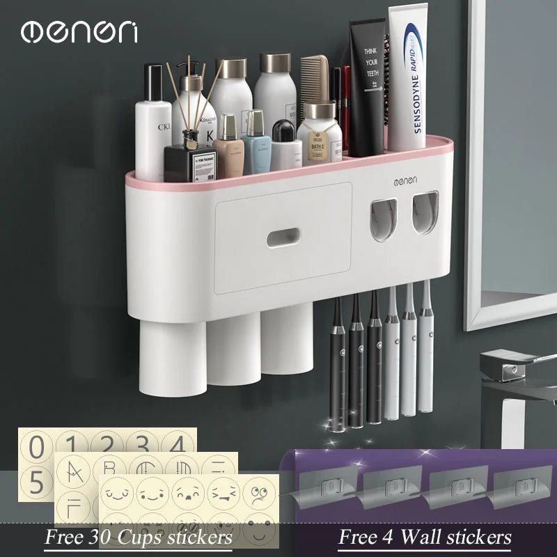 MENGNI - Magnetic Adsorption Inverted Toothbrush Holder Wall - Automatic Toothpaste Squeezer Storage Rack Bathroom Accessories - RELUX.STORE