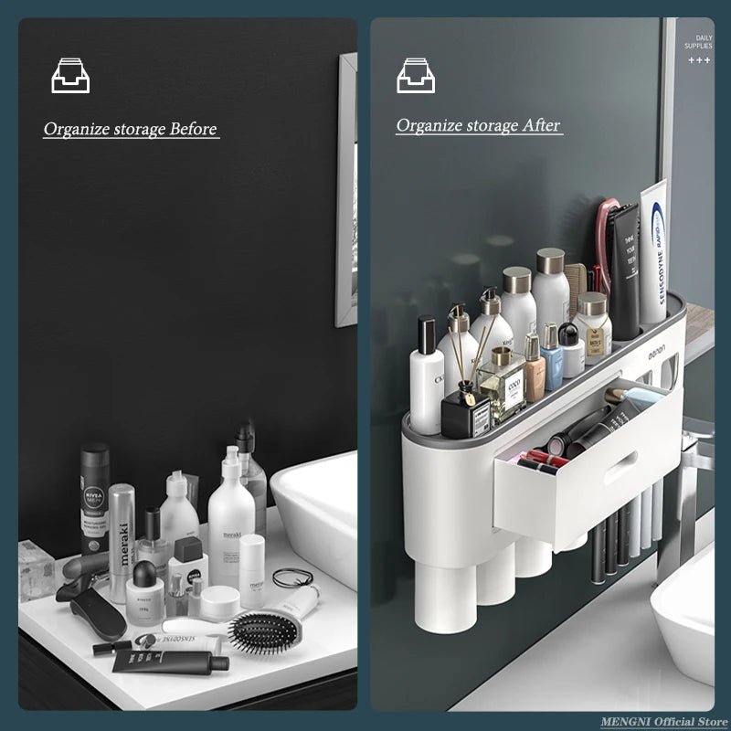 MENGNI - Magnetic Adsorption Inverted Toothbrush Holder Wall - Automatic Toothpaste Squeezer Storage Rack Bathroom Accessories - RELUX.STORE
